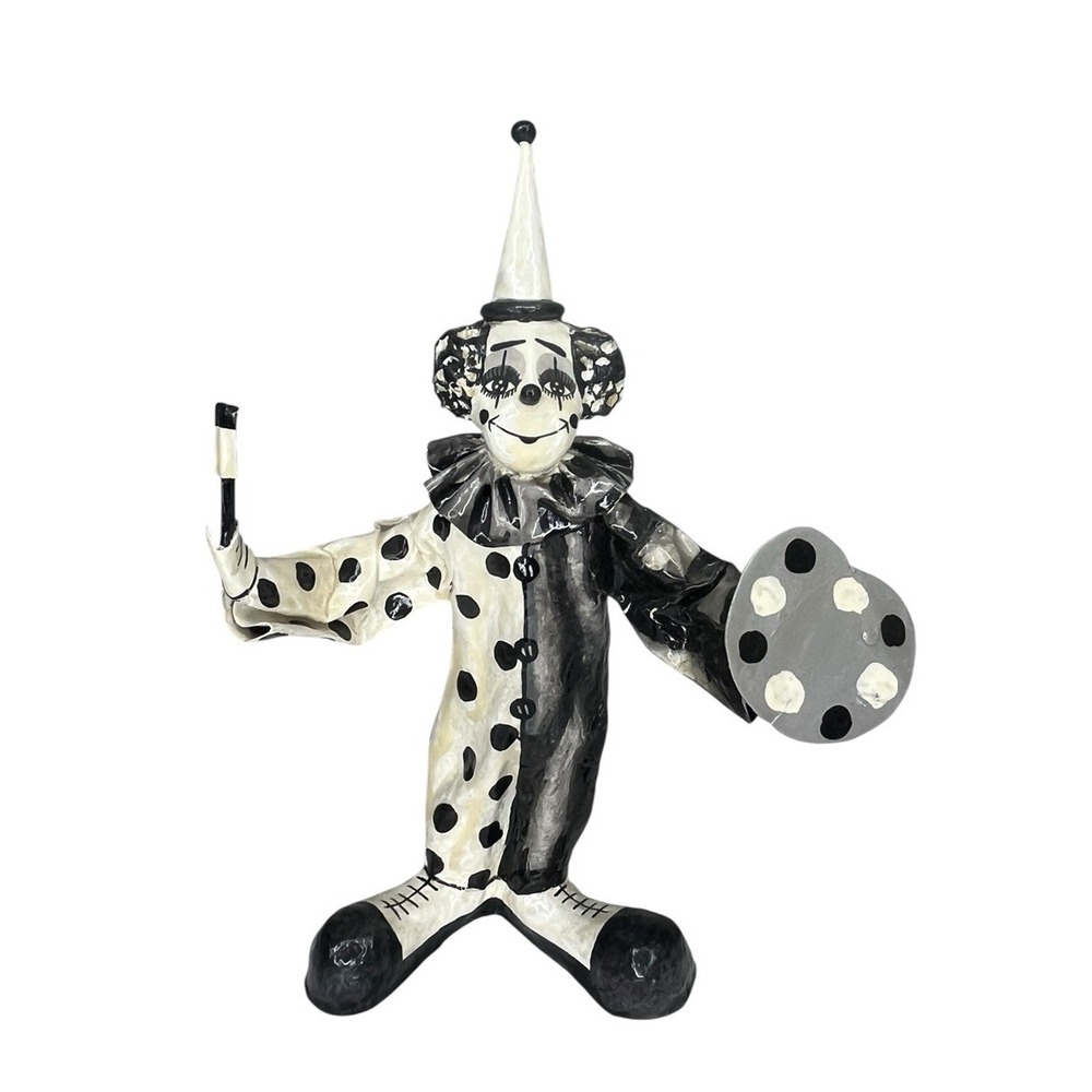 Vtg Hand Painted Paper Mache Clown Figurine Albavera Painter‎ Black White Artist